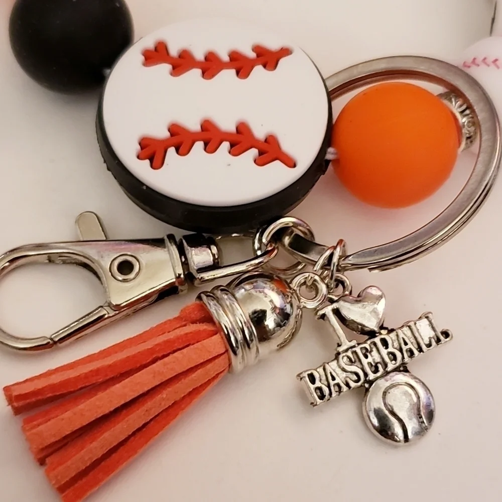 Handcrafted Orioles Beaded Silicone Focal Bead Wristlet Keychain Bracelet